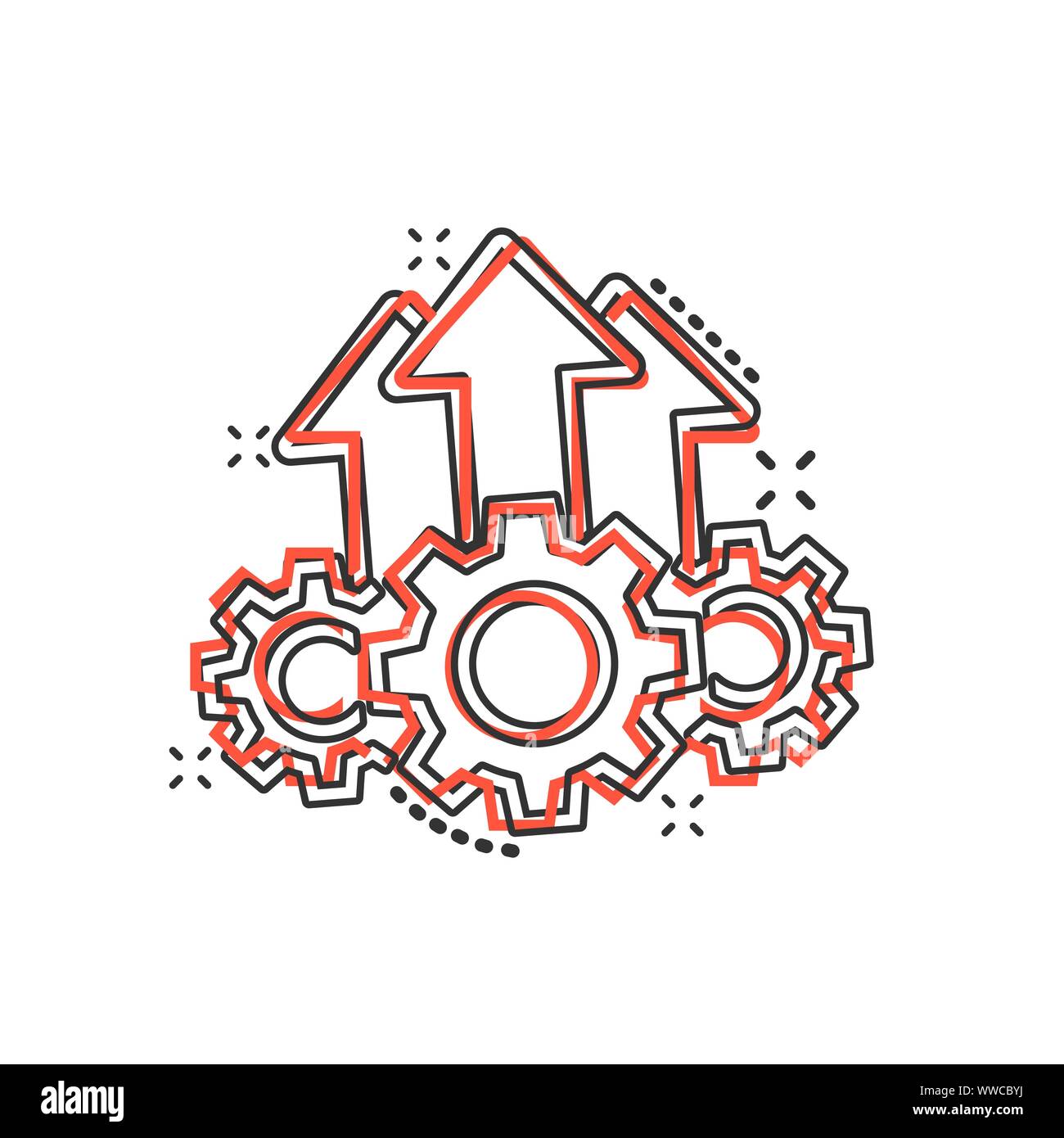 Operation project icon in comic style. Gear process vector cartoon ...