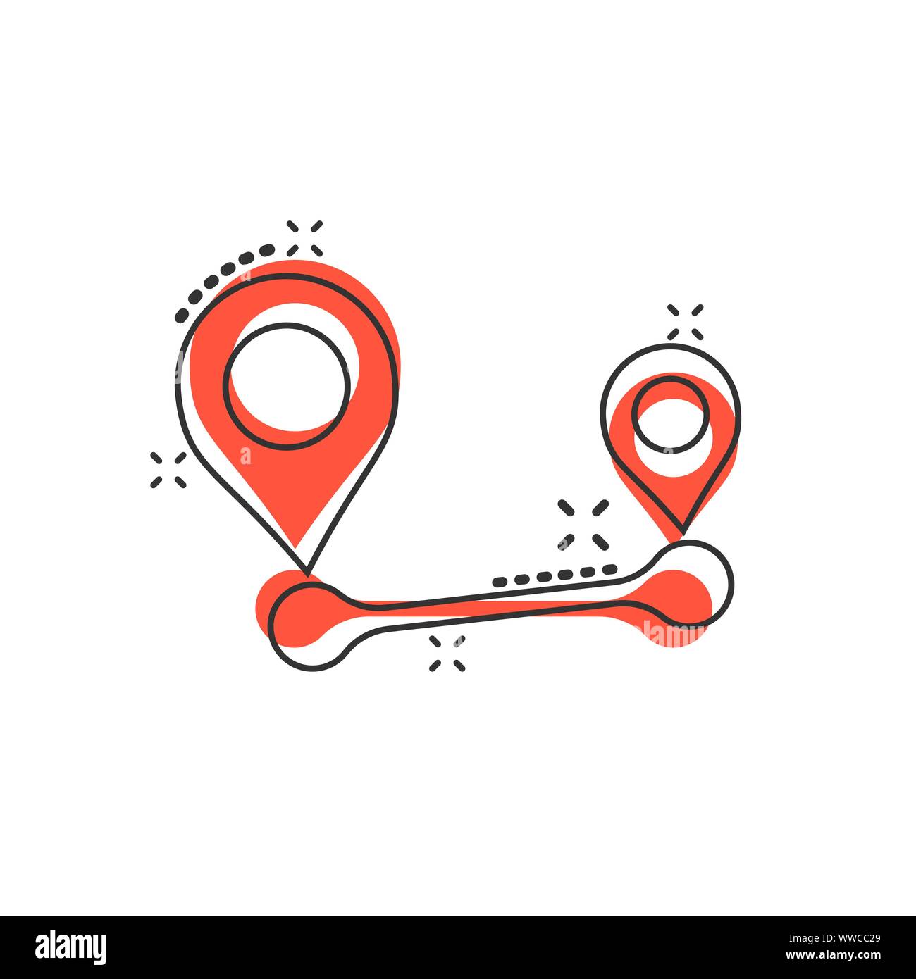 Distance pin icon in comic style. Gps navigation vector cartoon ...