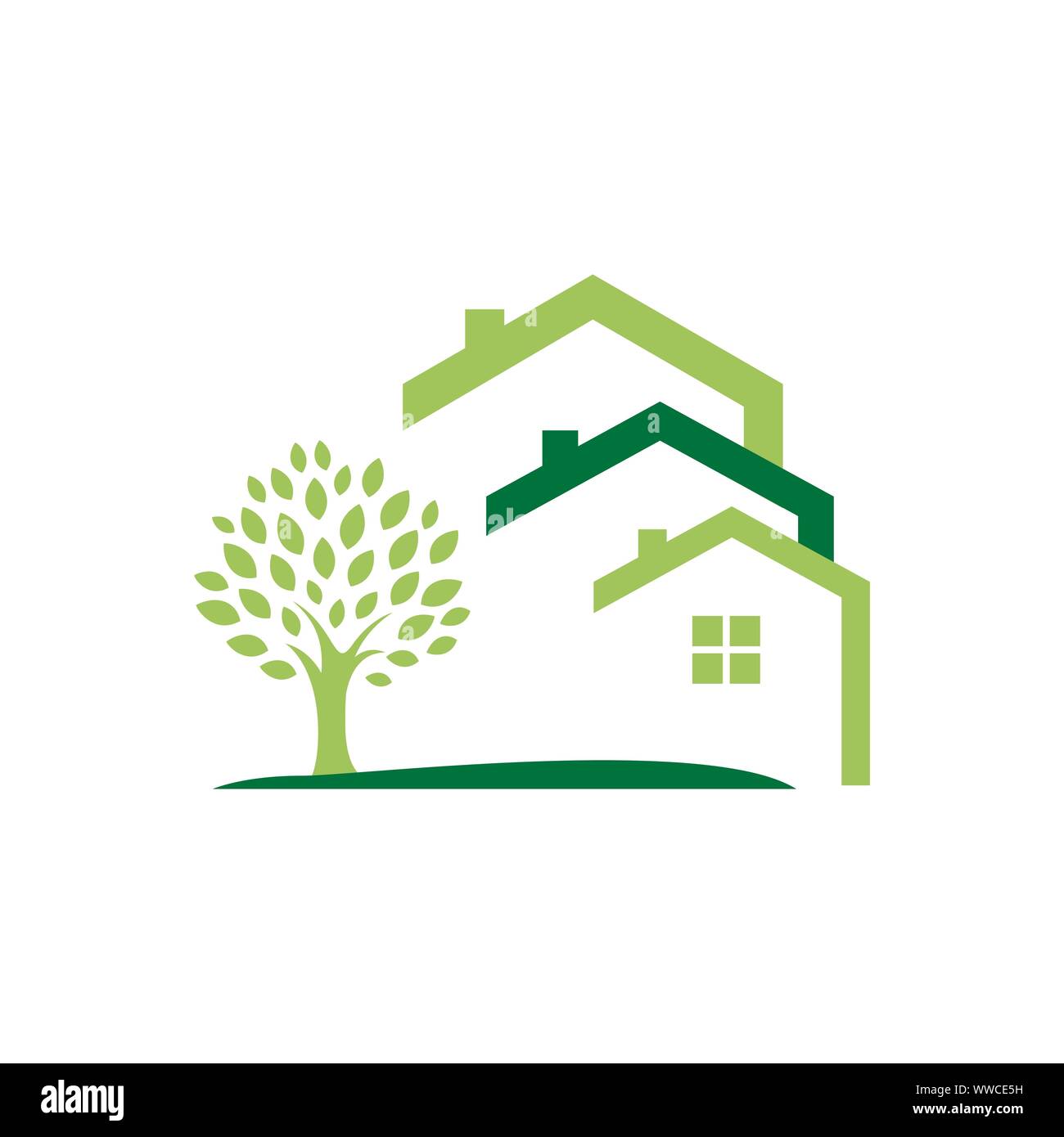 green rural house and tree realty logo vector illustration Stock Vector