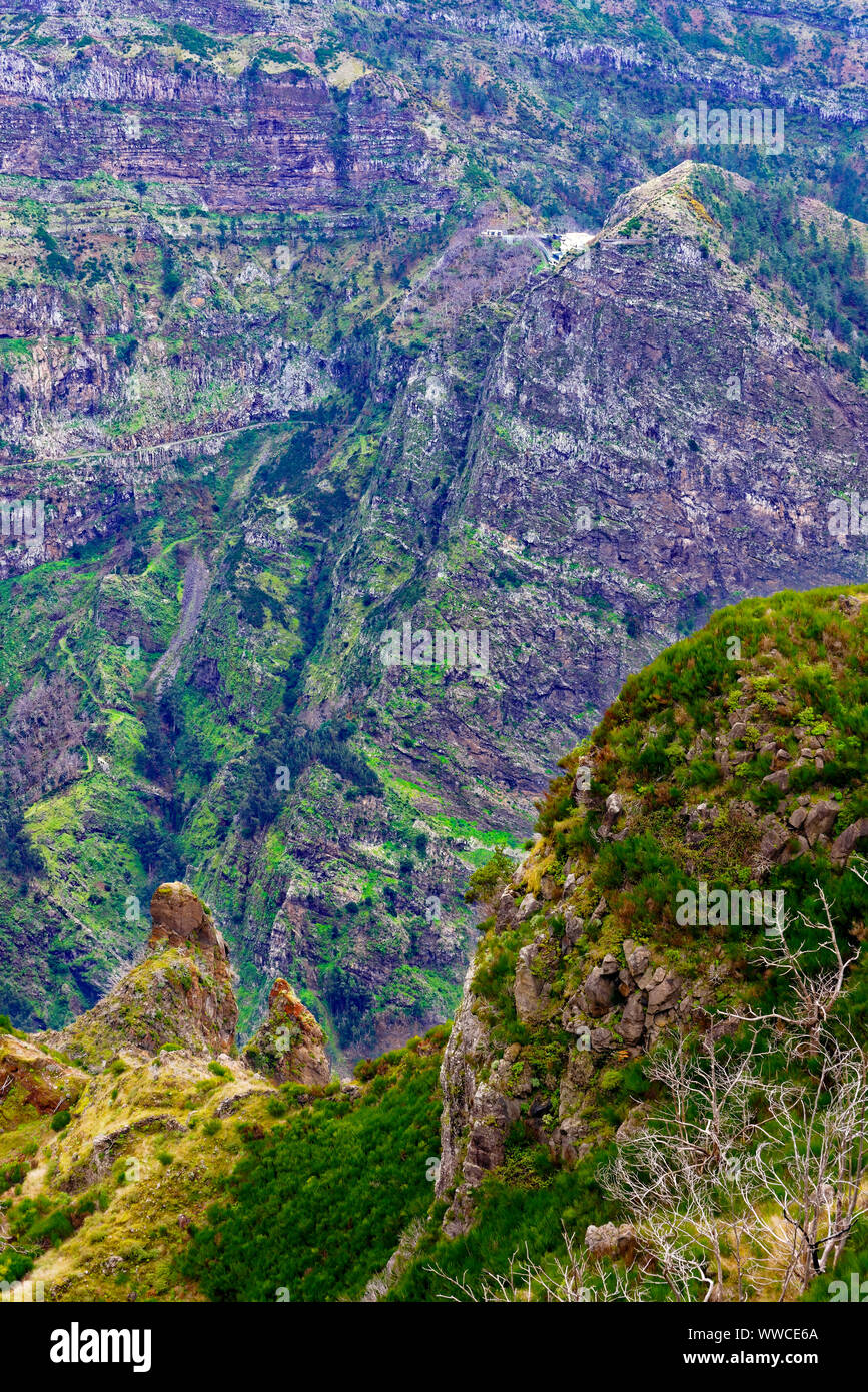 An elevated view of the hilly landscape of Madeira. Stock Photo