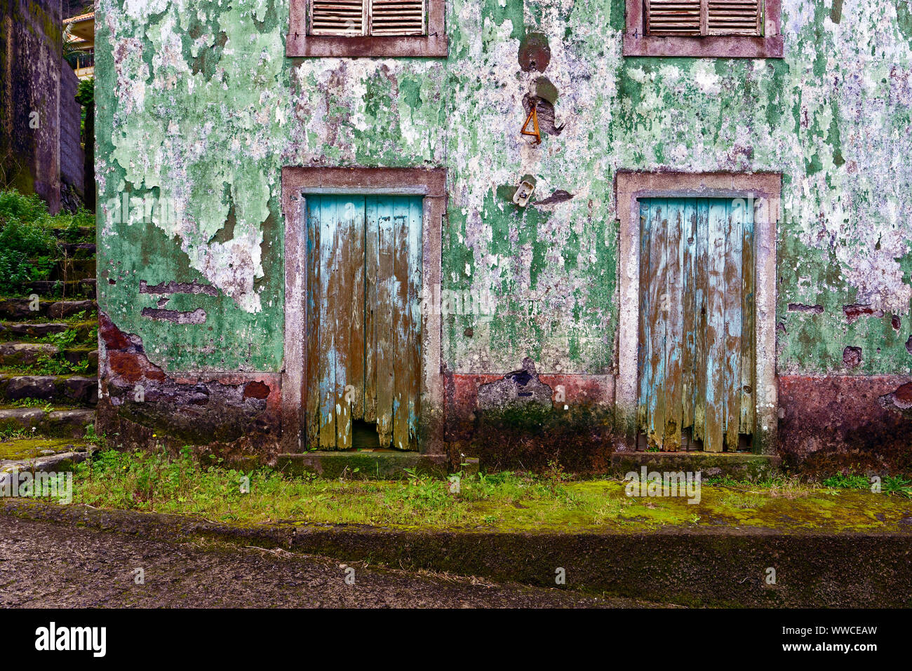 An old weathered building in rural Madeira. Stock Photo