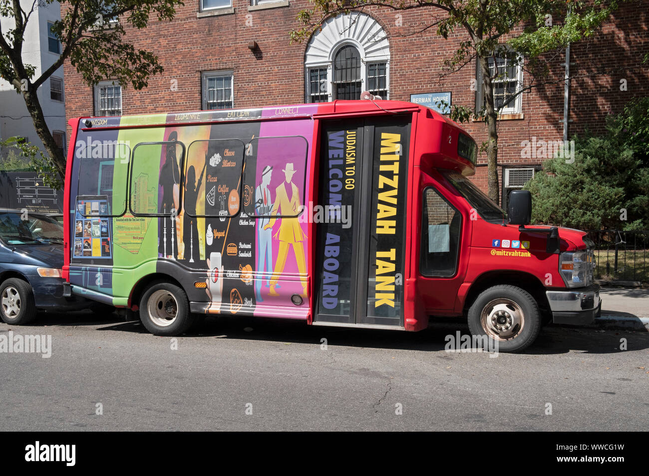 A Chabad Mitzvah Tank parked on Kingston Avenue in crown Heights