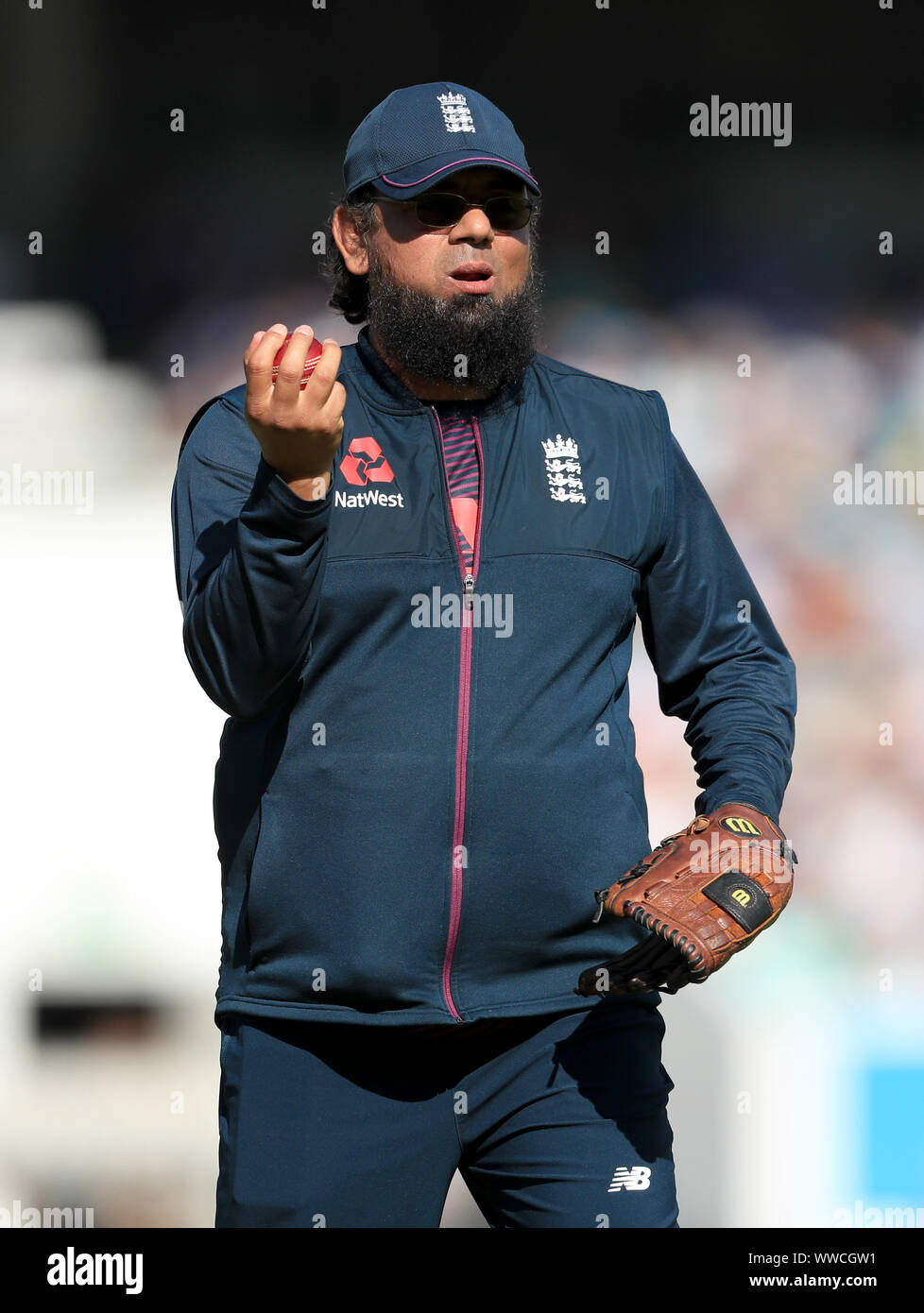England spin coach Saqlain Mushtaq during day four of the fifth test match at The Kia Oval, London. Stock Photo