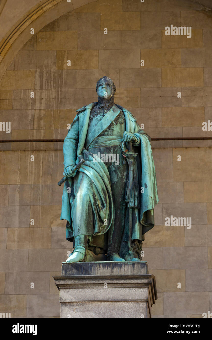 Statue of Karl Philipp von Wrede, Feldherrnhalle (Field Marshals' Hall), a monumental loggia on the Odeonsplatz in Munich, Bavaria, Germany. Stock Photo