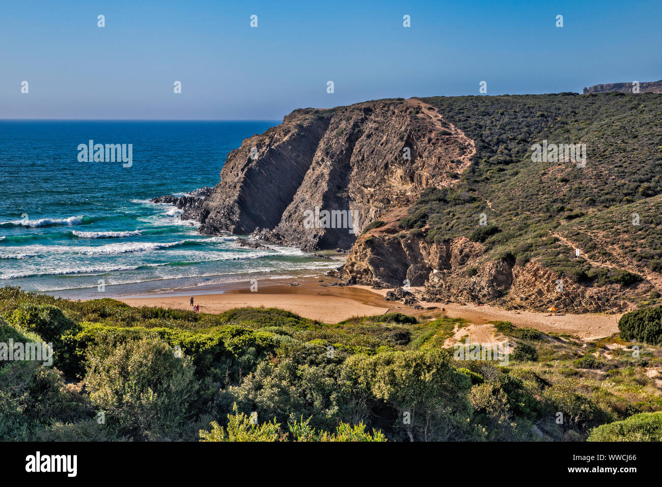 Praia do Carvalhal, Atlantic Ocean beach near village of Brejao, Costa Vicentina, Beja district, Alentejo Litoral, Portugal Stock Photo