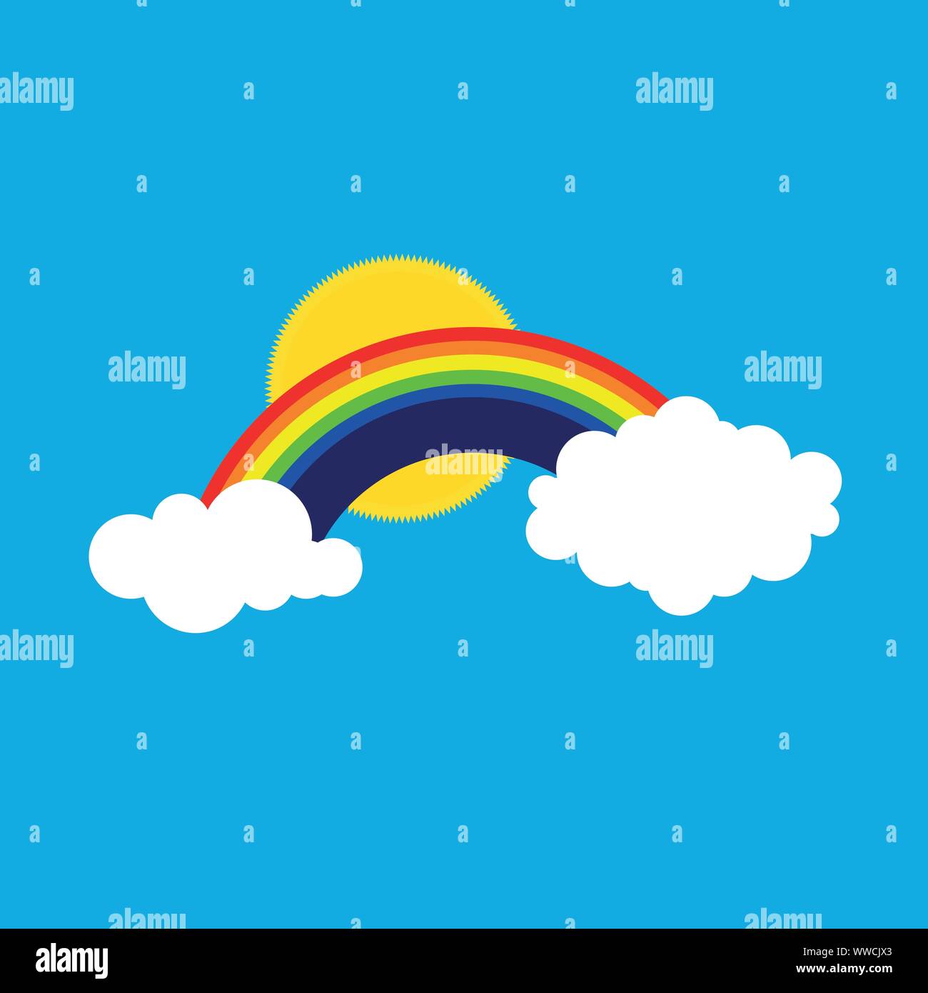 Rainbow in blue sky with white clouds Stock Vector Images - Alamy