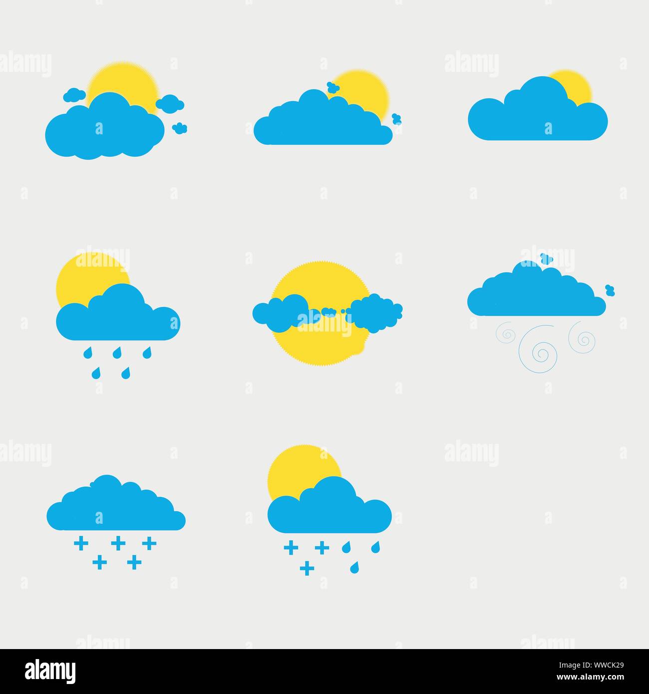 Sun appearing behind cloud set Stock Vector