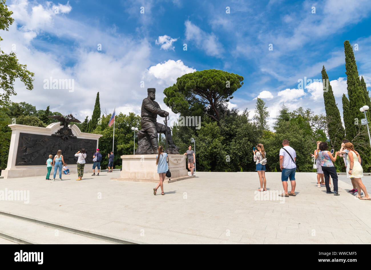 Livadia, Crimea - July 10. 2019. Monument to Tsar Alexander III, Sculptor Andrey Kovalchuk Stock Photo