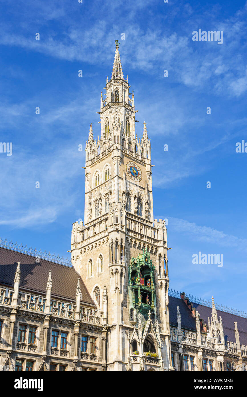 Detail of the neo-Gothic New Town Hall in the Marienplatz, Munich, Bavaria, Germany Stock Photo