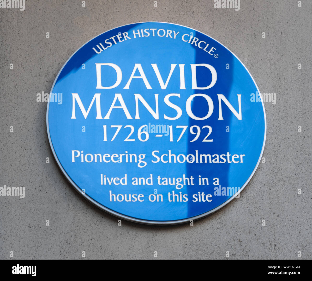 David Manson memorial blue plaque, Belfast Stock Photo Alamy