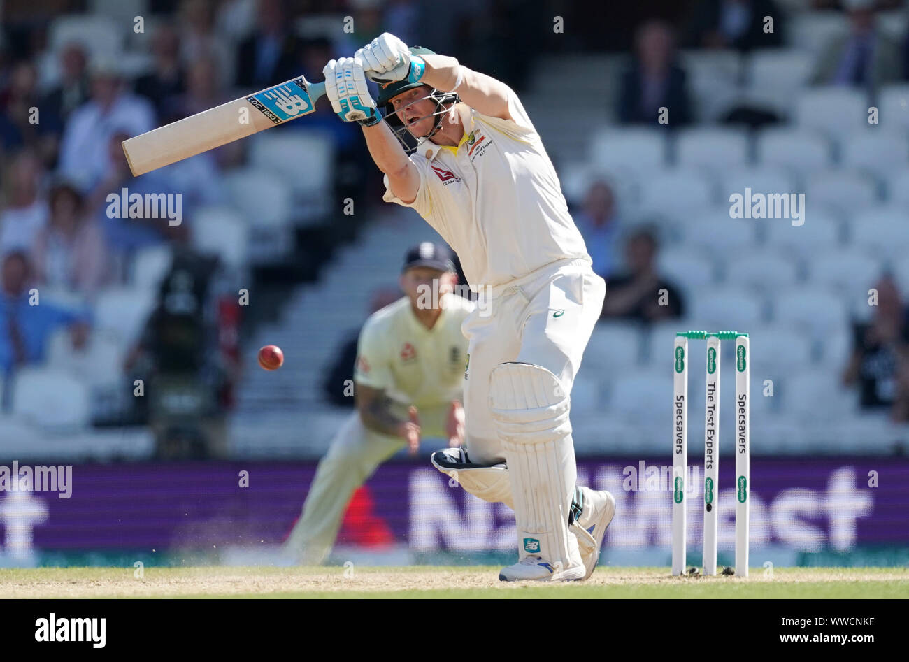 Australia's Steve Smith bats during day four of the fifth test match at The Kia Oval, London. Stock Photo