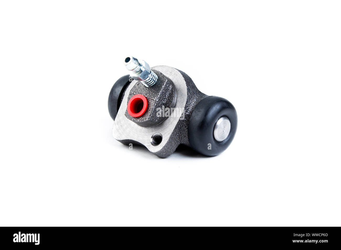 Brake cylinder, drum brake system on white background. Auto parts brake systems of drum type