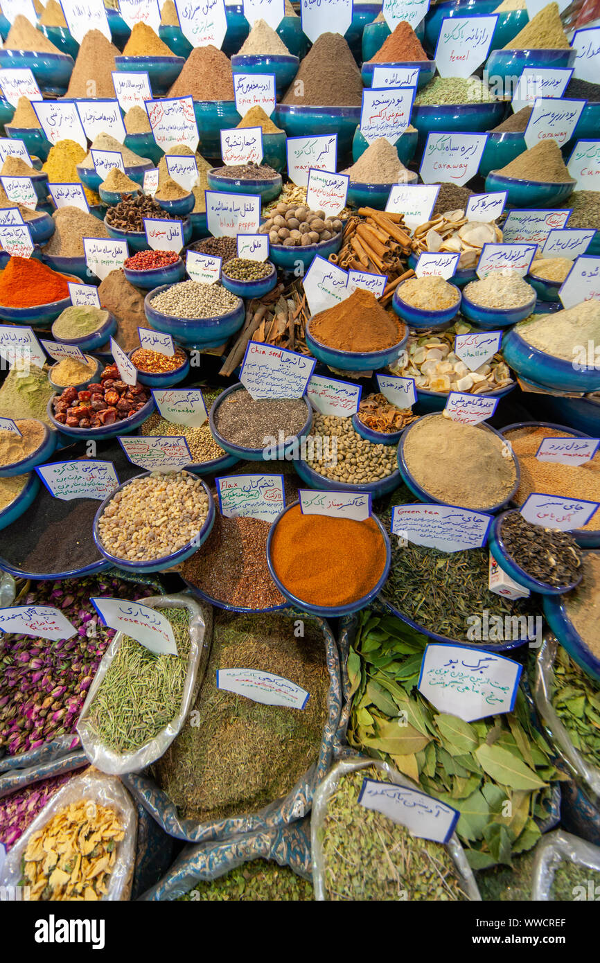 Spices and herbs on a bazaar / market Stock Photo