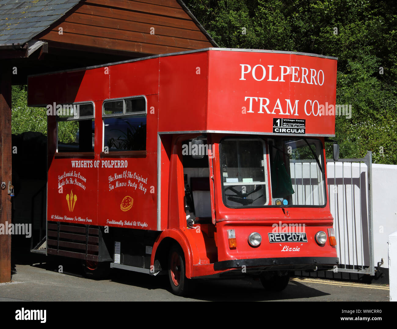 Polperro tram bus Stock Photo