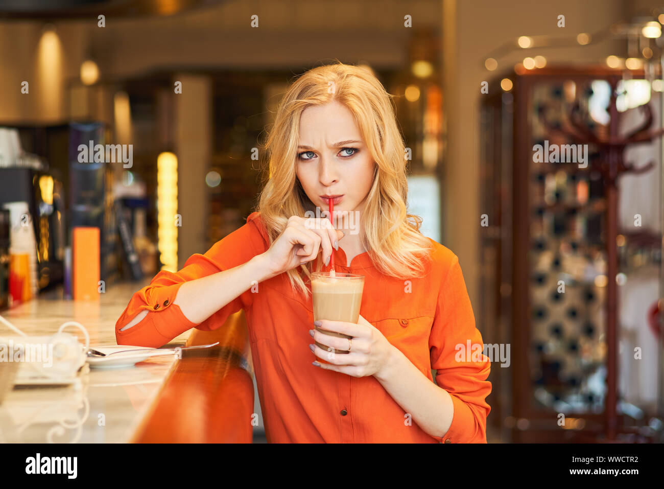 Woman With Big Green Eyes And Blonde Hair Stock Photo 273804806