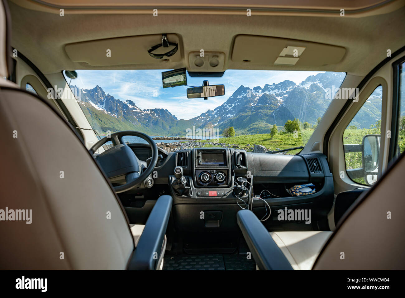 View from the window of the motorhome RV Caravan on the beautiful ...