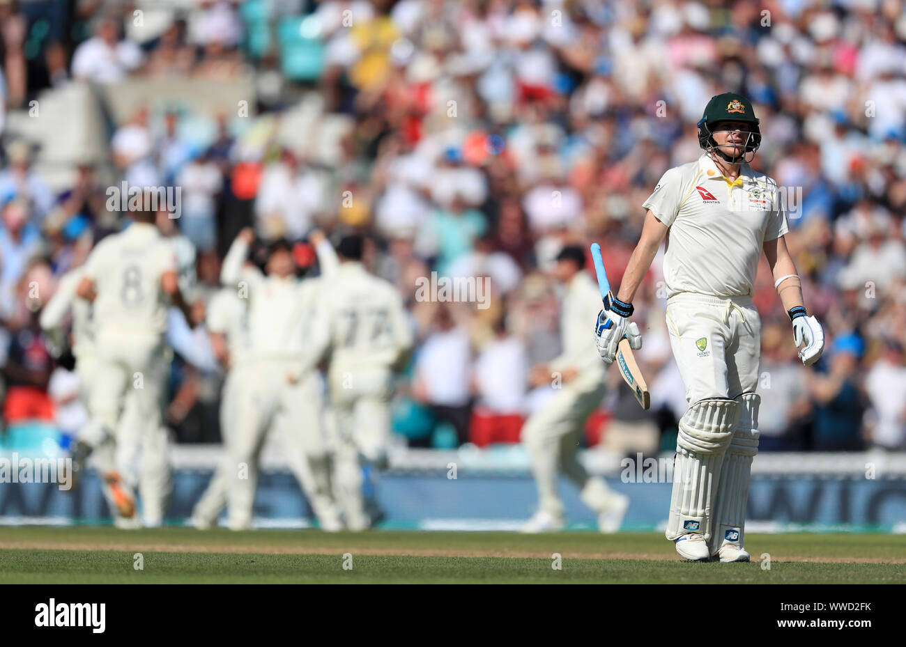 Australia's Steve Smith walks off after being dismissed during day four of the fifth test match at The Kia Oval, London. Stock Photo