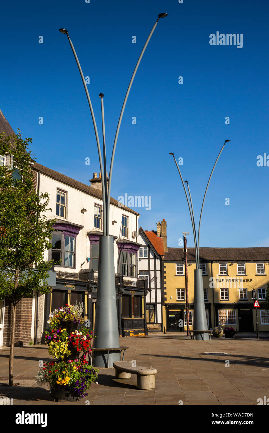 UK, County Durham, Bishop Auckland, Market Place, new lighting and paving at site to be developed by Auckland Project Stock Photo
