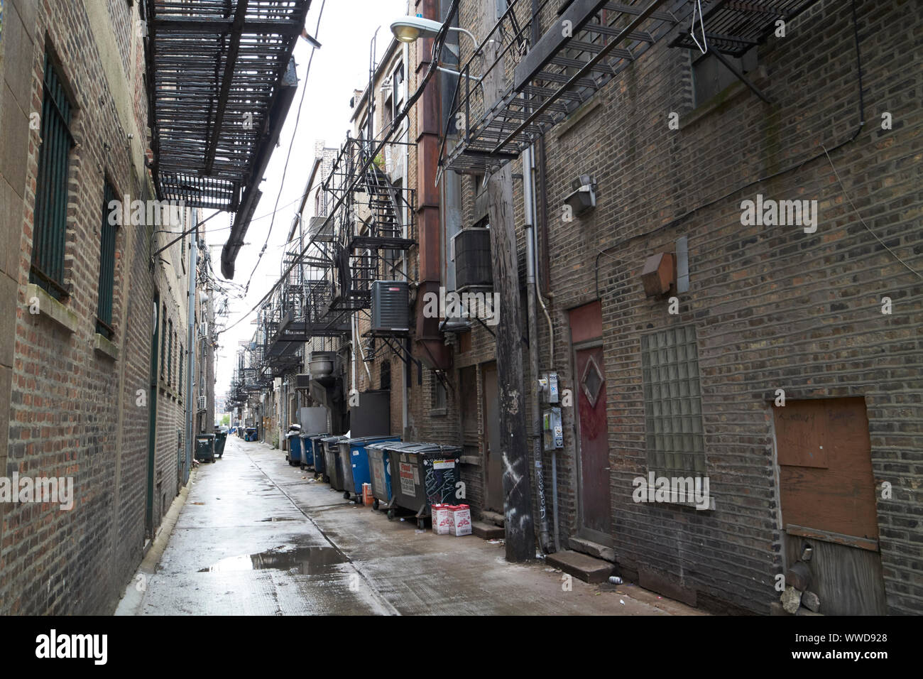 alleyway with service entrances to buildings and shops chinatown Chicago Illinois USA Stock Photo