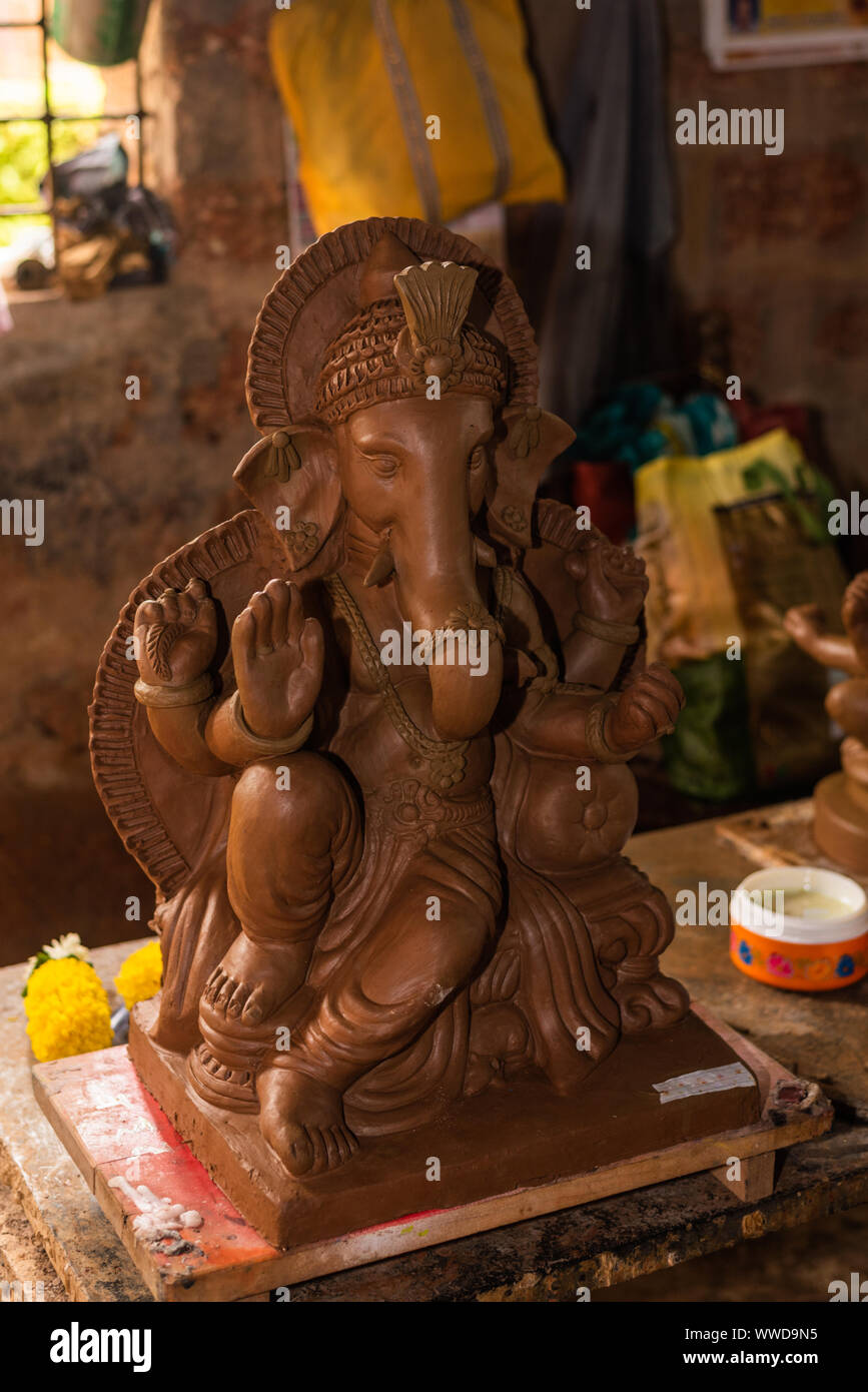 Hindu Lord Ganesh Clay Clay Idol Sold In Goa India On The Occasion Of Ganesh Chaturthi Festival 
