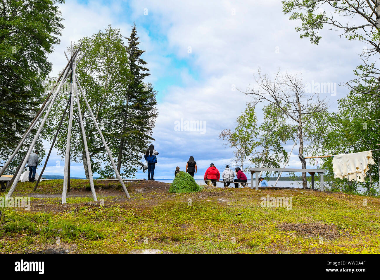 Traditional indigenous summer camps, Northern Quebec, Canada Stock