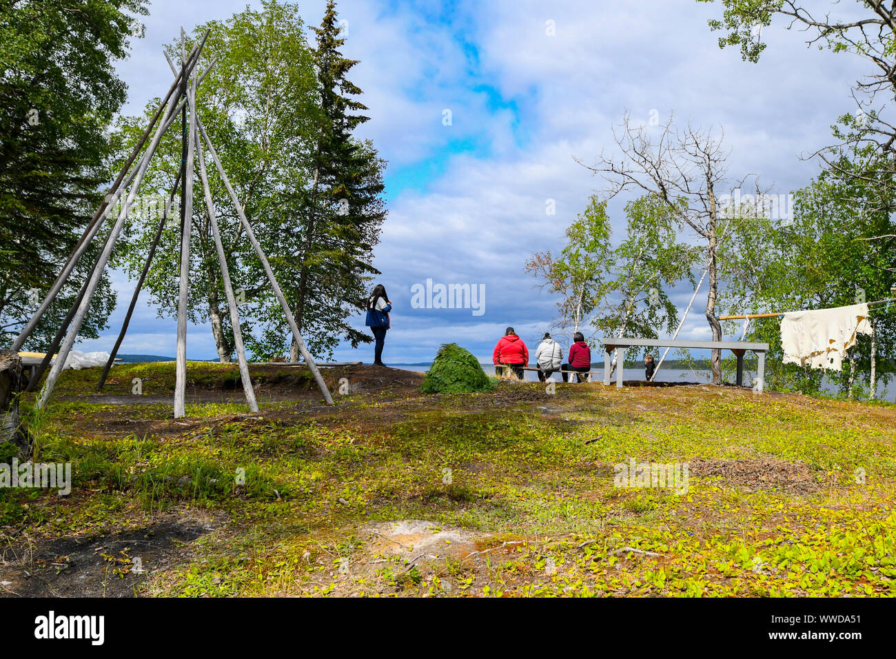 Traditional indigenous summer camp, Northern Quebec, Canada Stock Photo