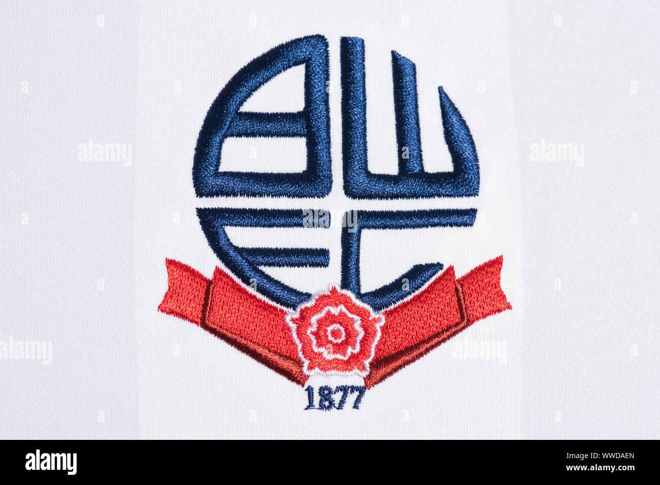 Close up of Bolton Wanderers FC badge Stock Photo