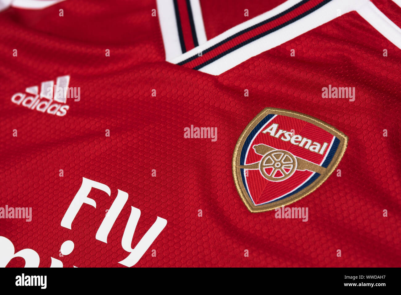 Close up of Arsenal x Adidas 19/20 Home Stock Photo