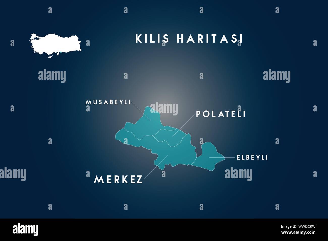 Kilis districts musabeyli, polateli, elbeyli map, Turkey Stock Vector