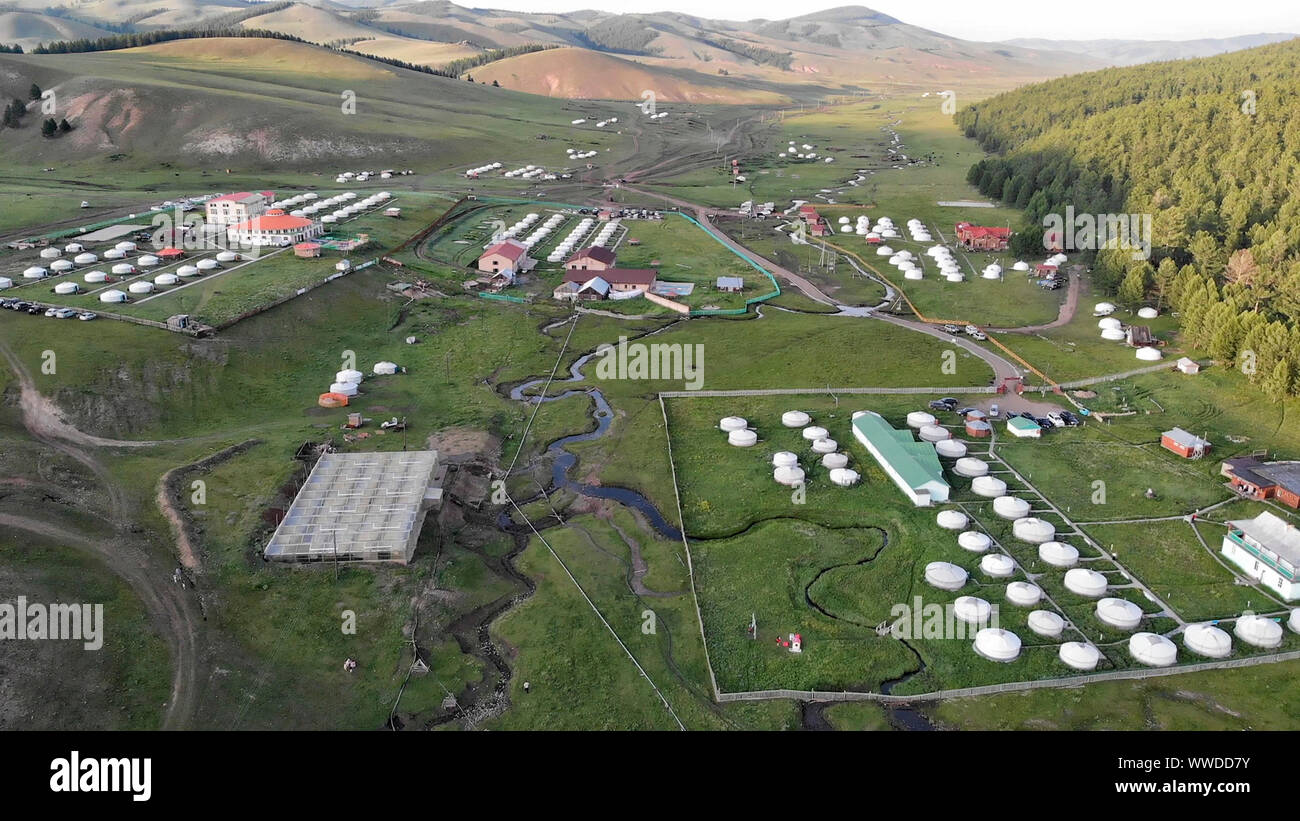 Aerial view of the Tsenkher Hot Spring Camping Site, Central Mongolia