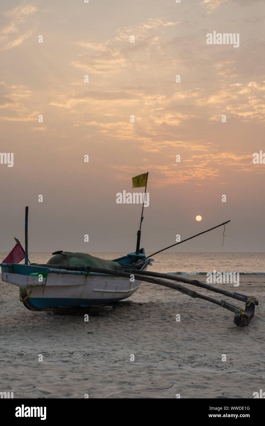 Tranquil view of the sunset from a fishing boat in Goa, India Stock ...