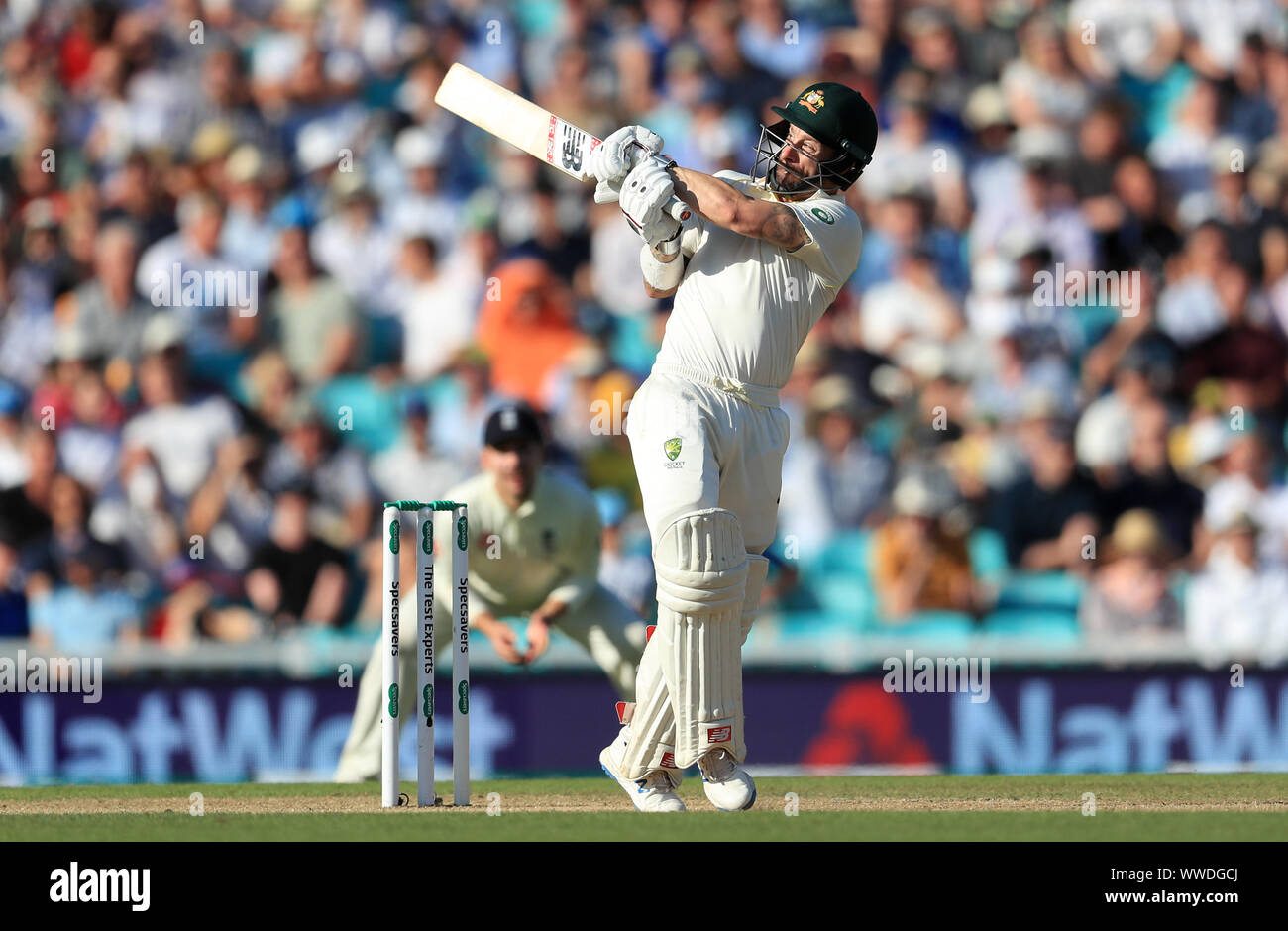 Australia's Matthew Wade bats during day four of the fifth test match at The Kia Oval, London. Stock Photo