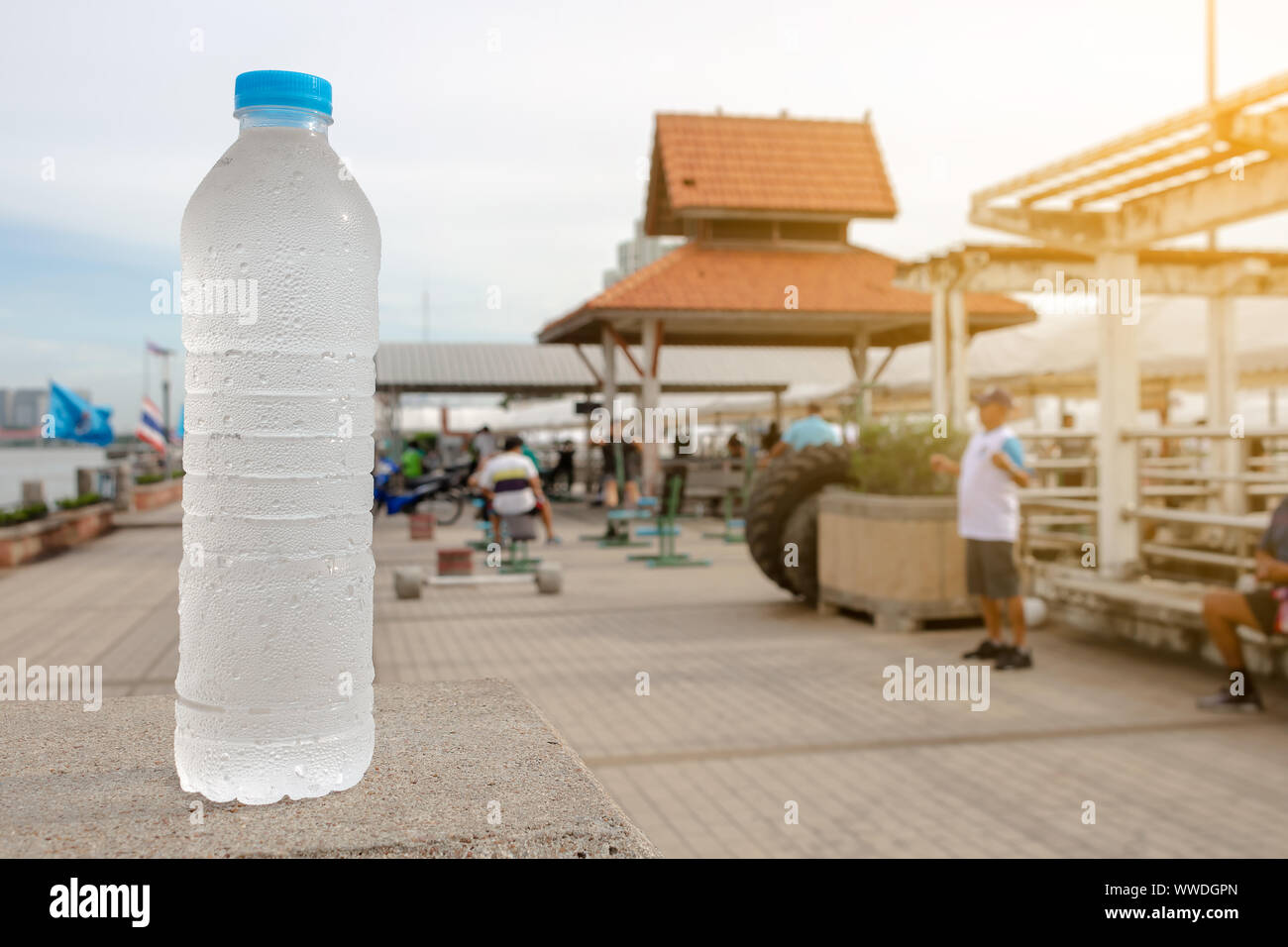 Drinking cold water after exercise.to make the body refreshing Stock