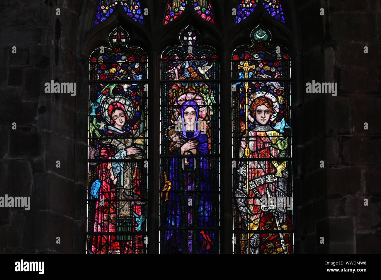 Harry Clarke stained glass window, St Mary's Church, Nantwich Stock Photo Alamy
