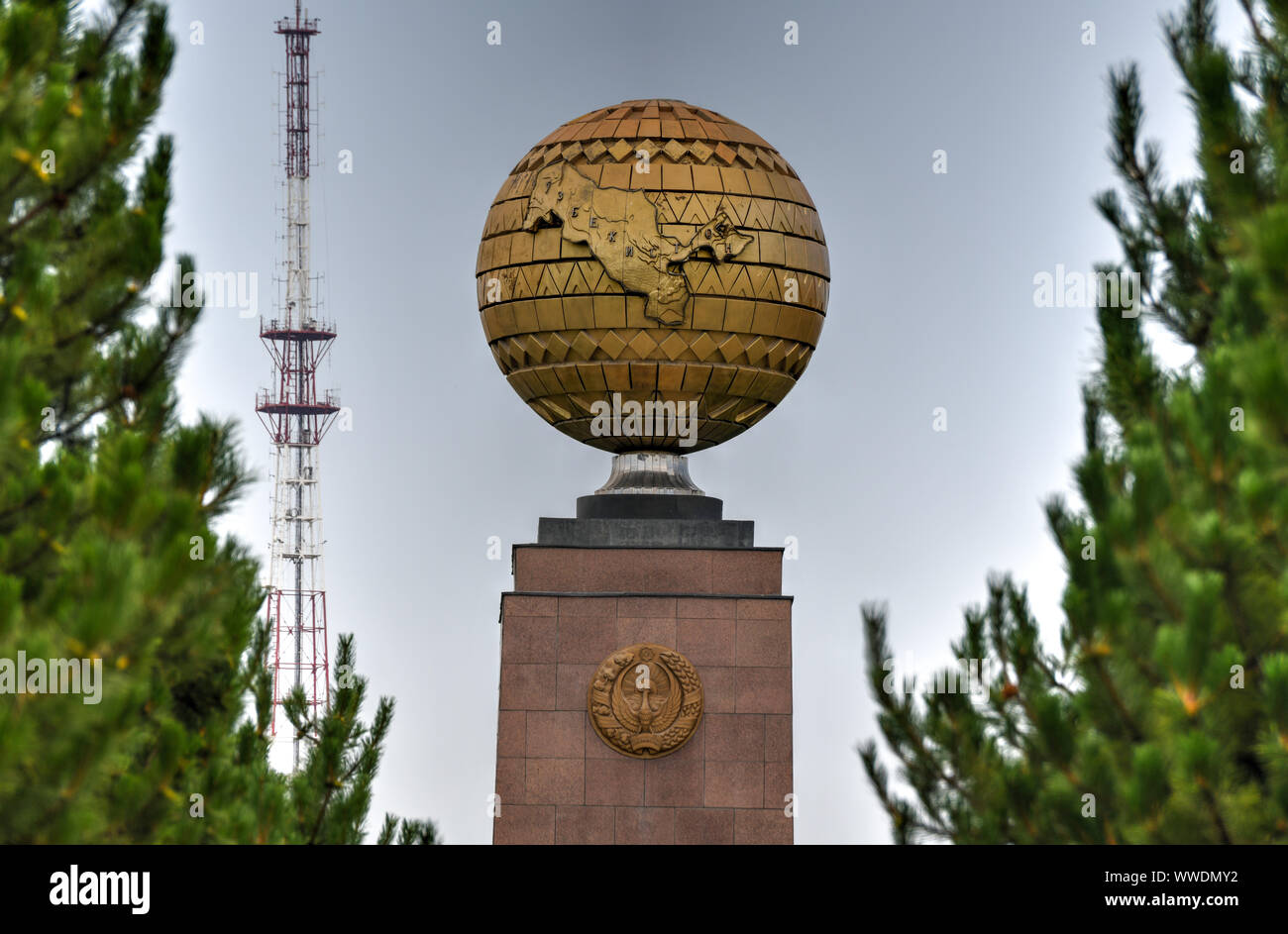 Independence Monument and the Blessed Mother at the Independence Square in Tashkent, Uzbekistan. Stock Photo