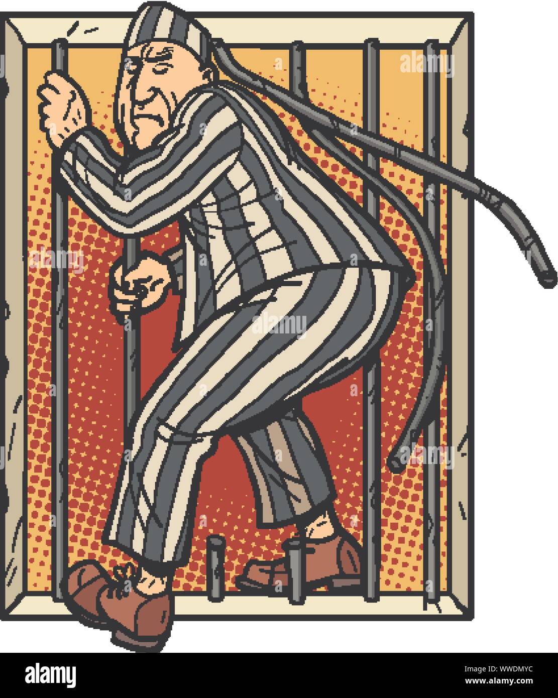 A prisoner escapes from prison. Jailbreak. Comic cartoon pop art retro illustration hand drawing Stock Vector