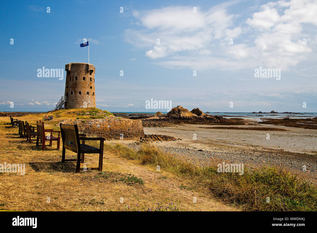 Le Hocq Tower, Le Hocq Point, Jersey, Channel Islands Stock Photo - Alamy