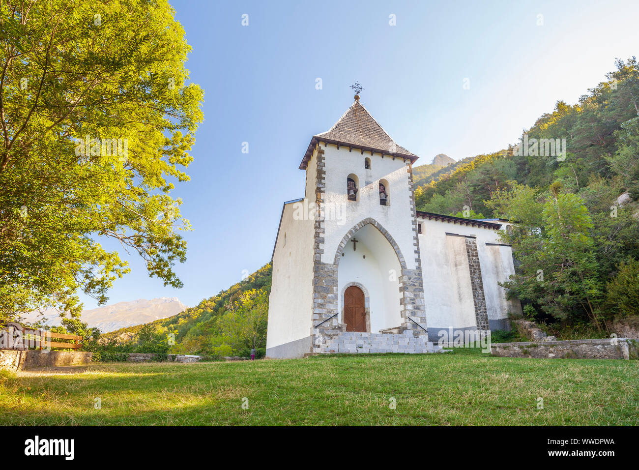 Santa Elena Hermitage, Tena Valley, Huesca, Spain Stock Photo