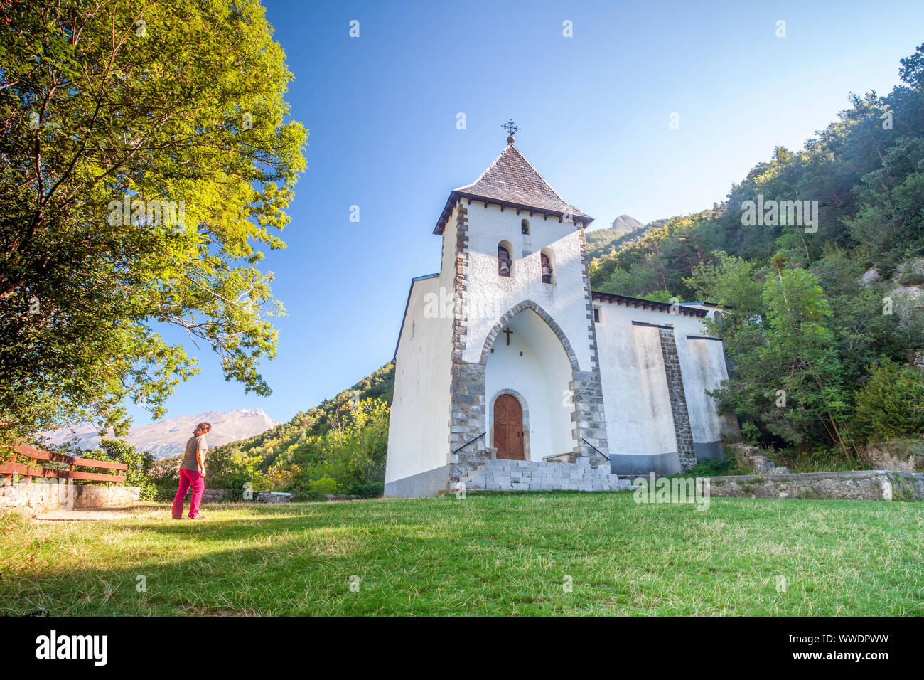 Santa Elena Hermitage, Tena Valley, Huesca, Spain Stock Photo