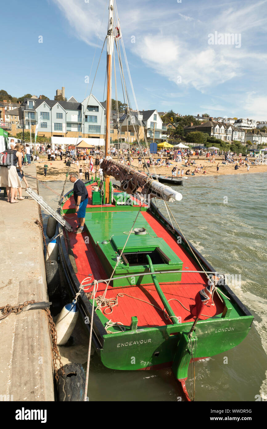 Leigh on Sea, UK. 15th Sept, 2019. The small ship, Endeavour, moored at