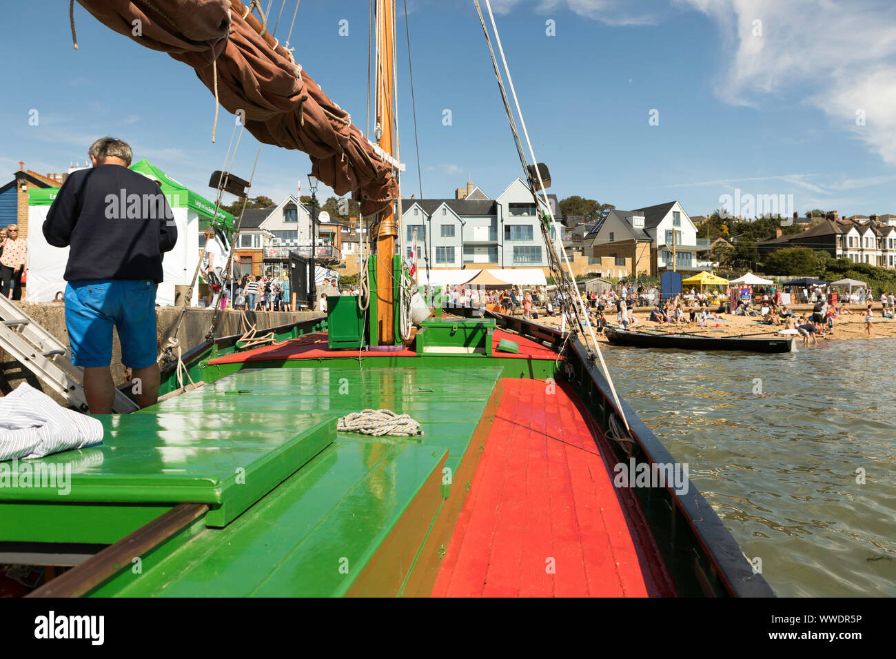 Leigh on Sea, UK. 15th Sept, 2019. The small ship, Endeavour, moored at