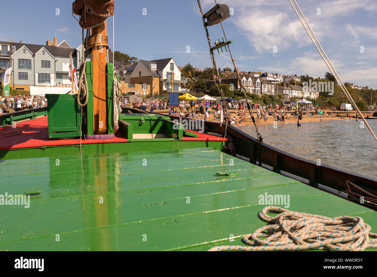 Leigh on Sea, UK. 15th Sept, 2019. The small ship, Endeavour, moored at