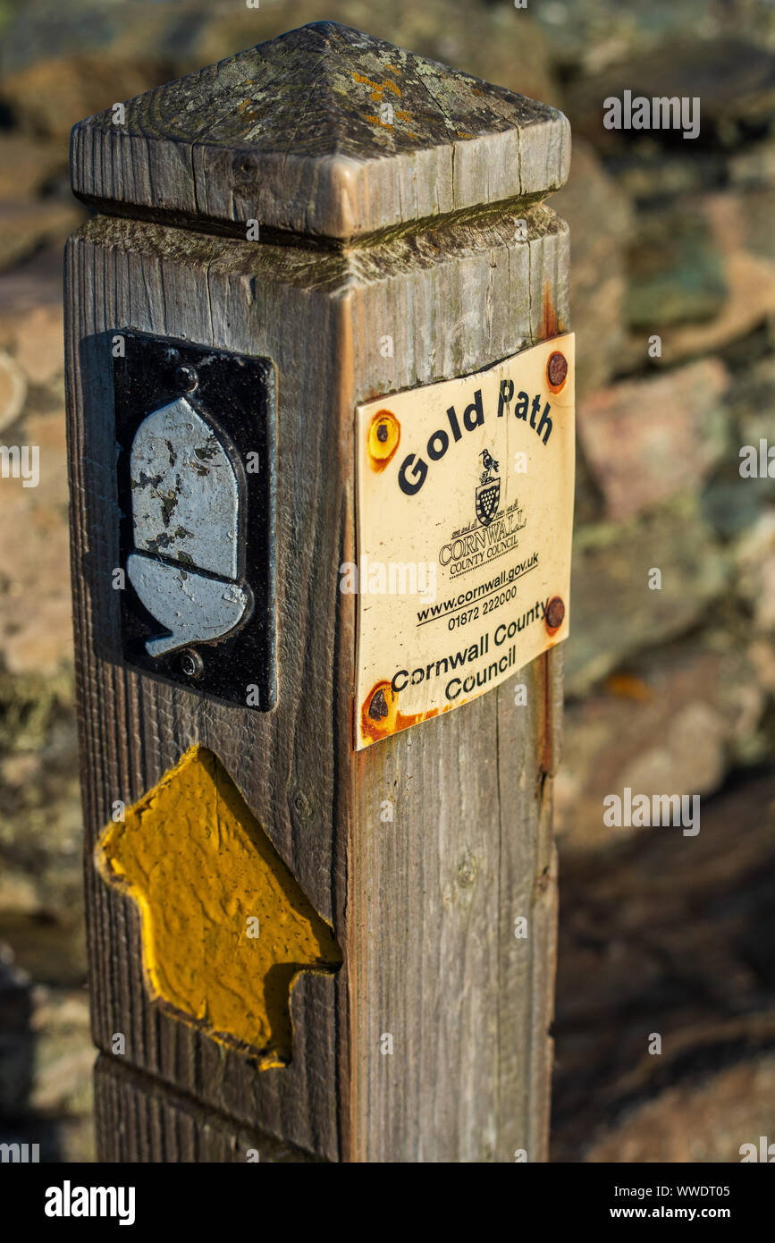 South West Coast Path sign on the Lizard peninsula in Cornwall UK Stock Photo