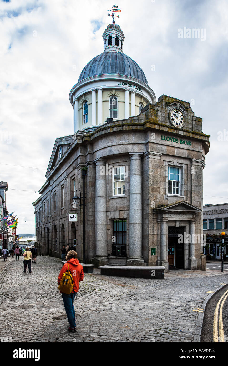 Lloyds Bank Penzance in the Market House, a Grade I listed building opened in 1838. Stock Photo