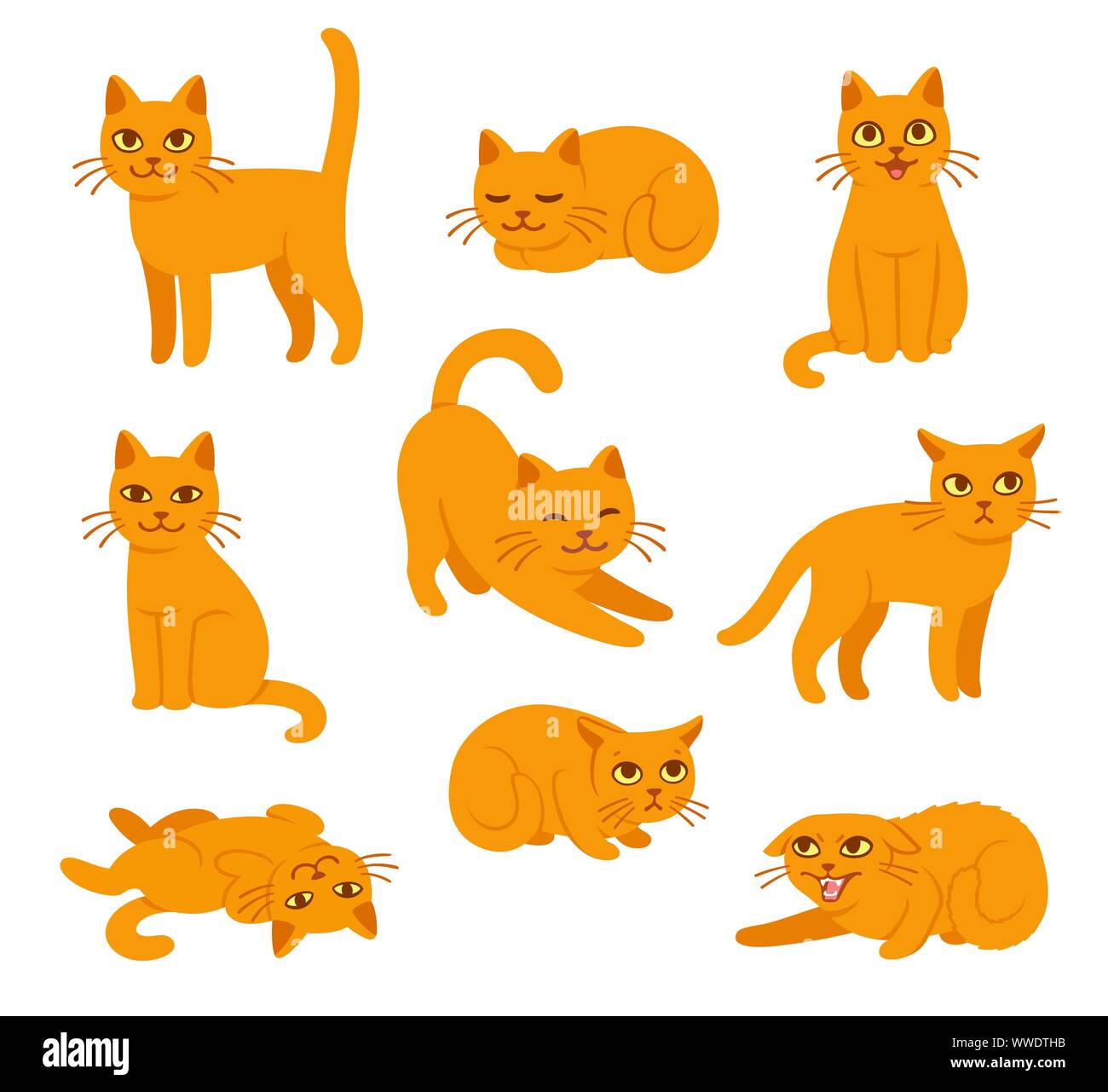 Set Of Cute Cartoon Cat Icons Isolated Stock Vector by