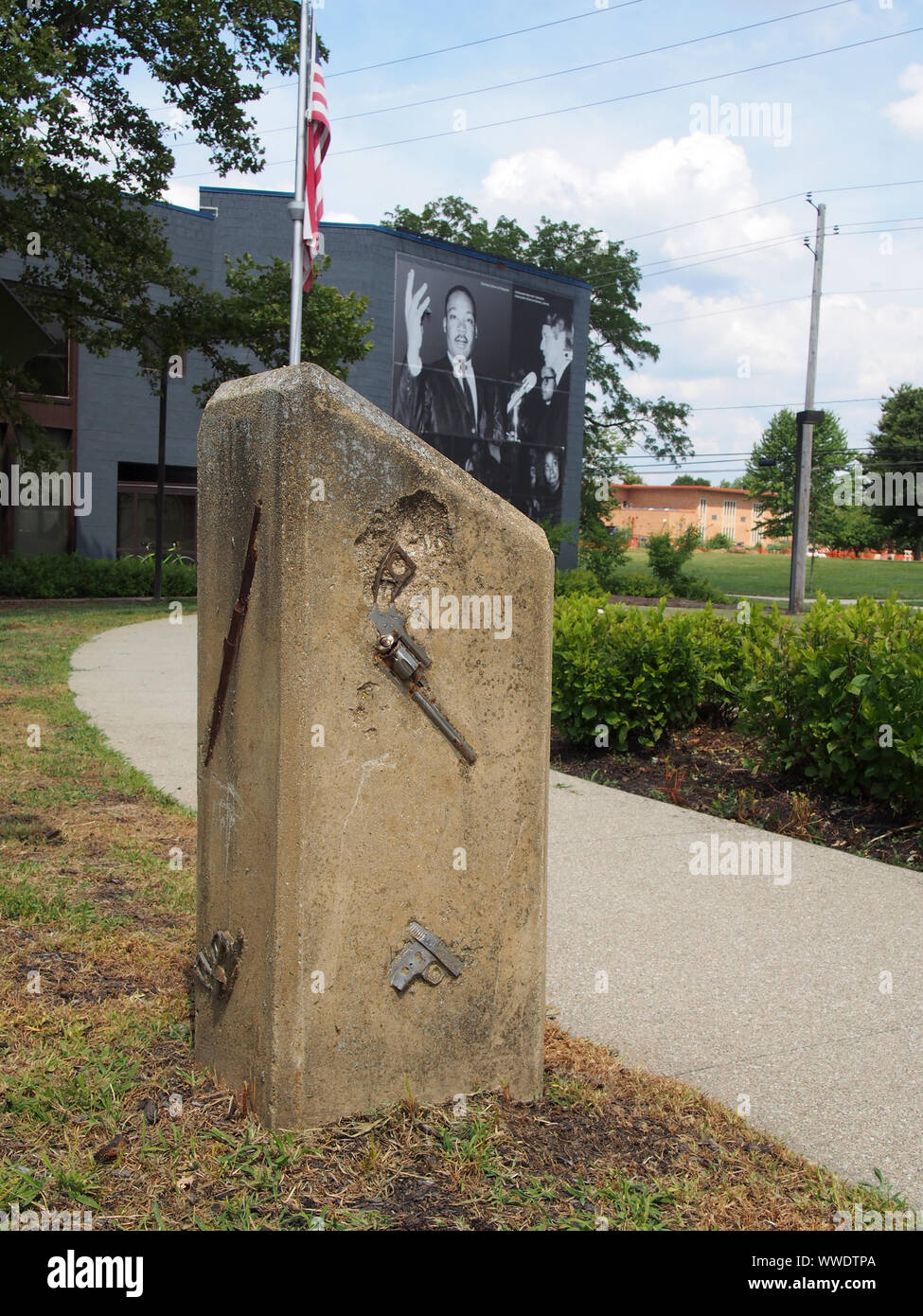 Hand guns embedded in concrete marker at the site of Robert F. Kennedy's April 6, 1968 speech following Dr. Martin Luther King, Jr.'s assassination, I Stock Photo