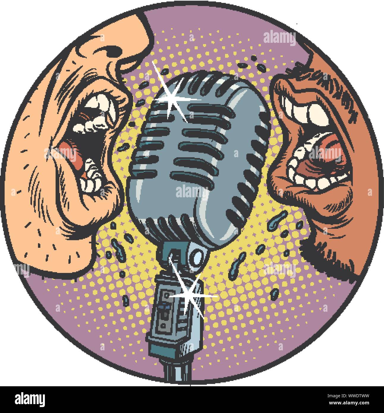 Black and white man vintage retro microphone. Music standup concert radio  podcast blog. Comic cartoon pop art retro vector illustration drawing Stock  Vector Image & Art - Alamy