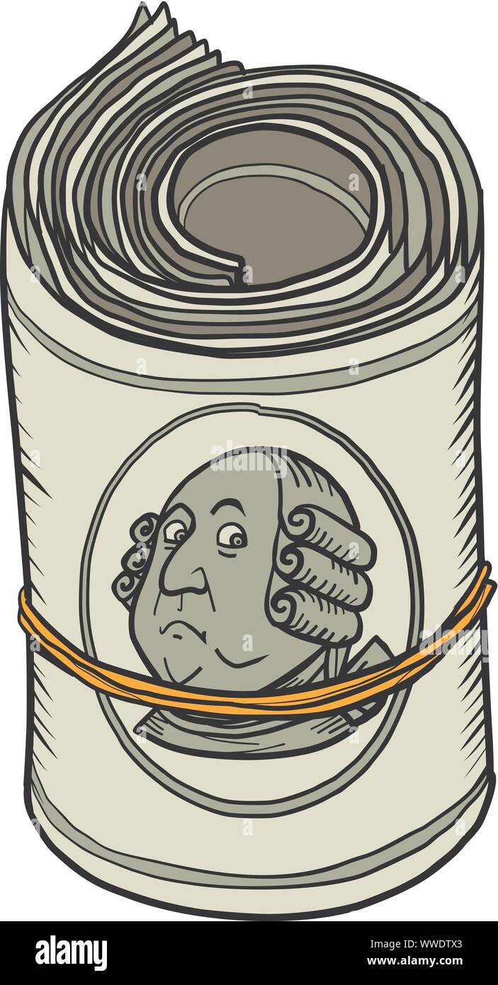 One hundred dollars bundle of banknotes gum. Benjamin Franklin. comic ...