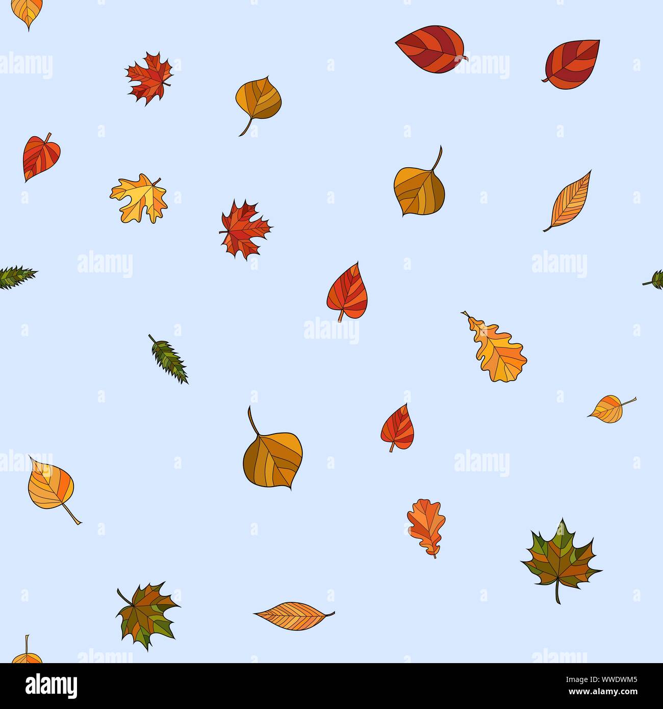 abstract vector doodle autumn leaves seamless pattern - leaves are ...