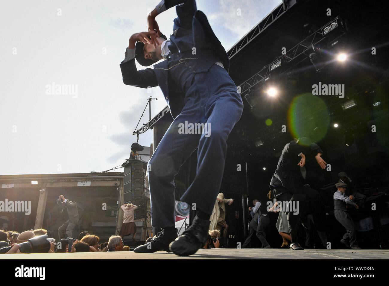 Members from the Rambert Dance Company perform during the Peaky Blinders Festival, in Birmingham. Stock Photo